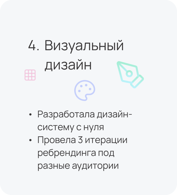 Этап визуального дизайна: дизайн-система и итерации ребрендинга под разные аудитории